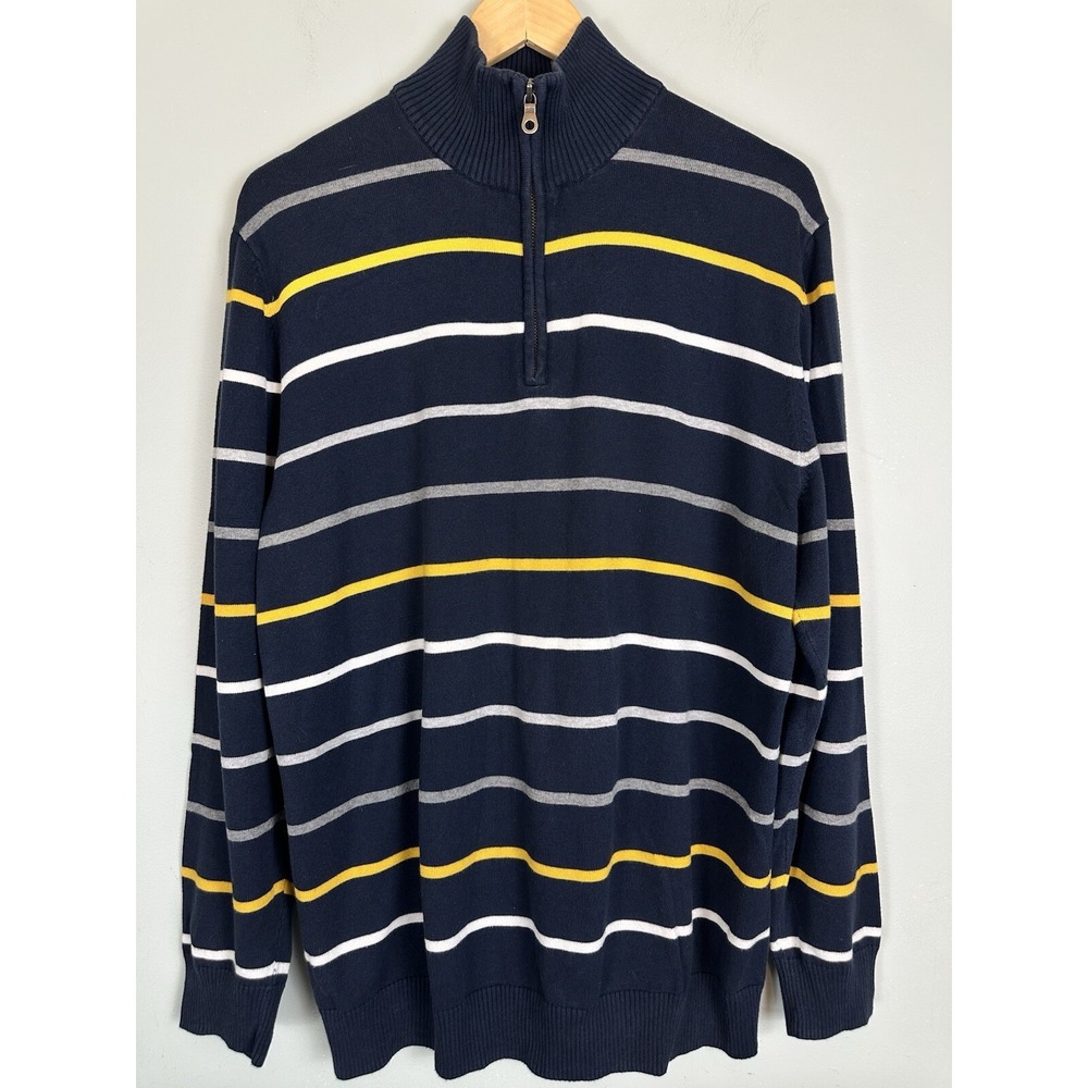 Old Navy Men's Quarter Zip Mock Neck Cotton Pullover Sweater Striped Size XL
